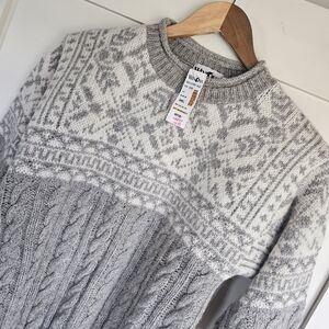 100% Wool Winona Crewneck Sweater Cozy Cable & Fair Isle NWT VINTAGE deadstock